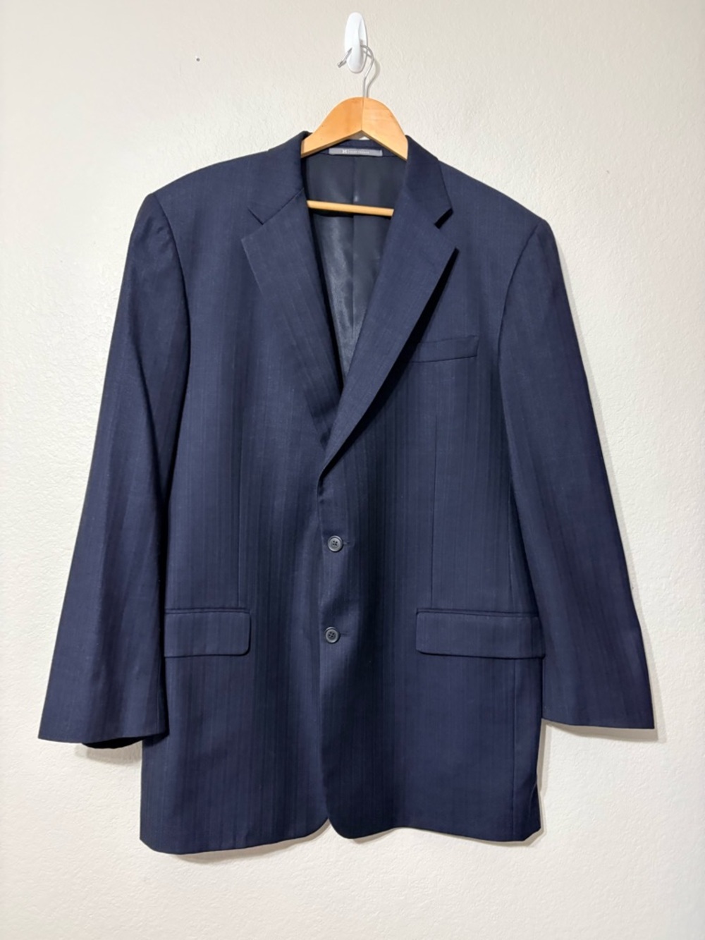 Vintage‎ Hickey Freeman Men's Navy Pinstripe Two-Button Worsted Wool Blazer 44L